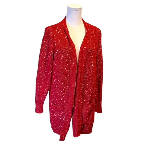 Alfani Rust Orange Metallic Open Front Cardigan Sweater w/ Pockets Womens Large - Picture 13 of 13